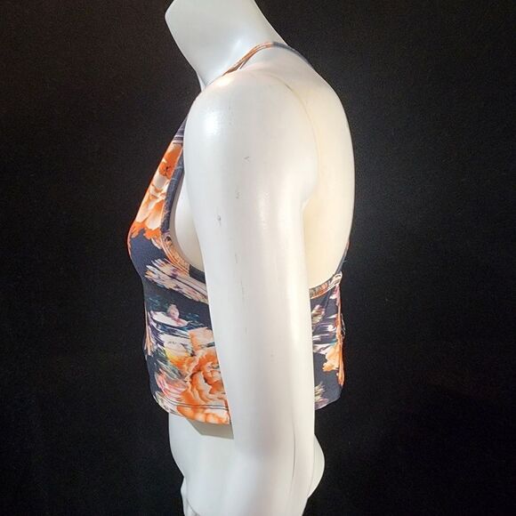 Betsey Johnson Floral High Neck Cross Back Yoga Crop Top - Picture 8 of 10